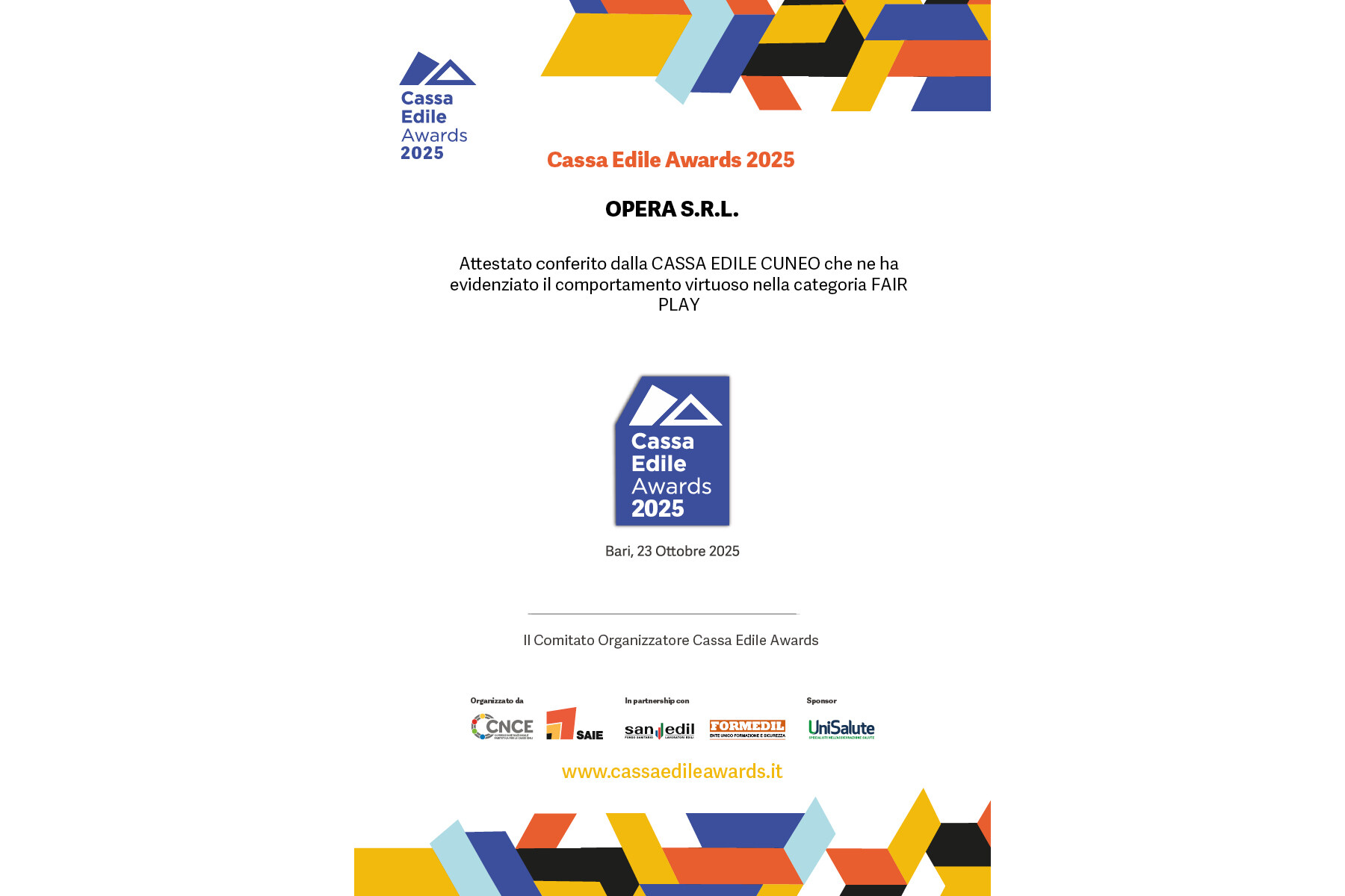Vincitori del Bollino Cassa Edile Awards 2025